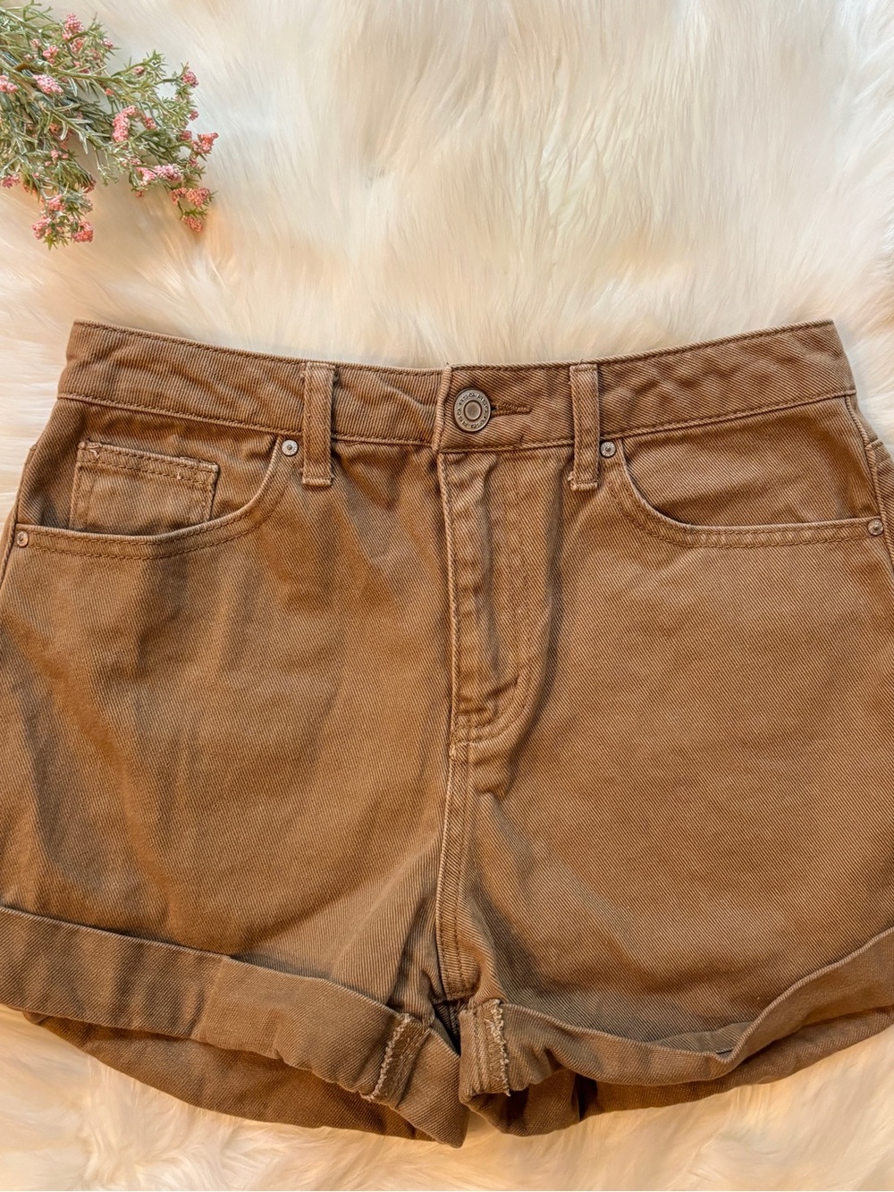 RSQ Super High Rise Mom Jean Shorts Tan
